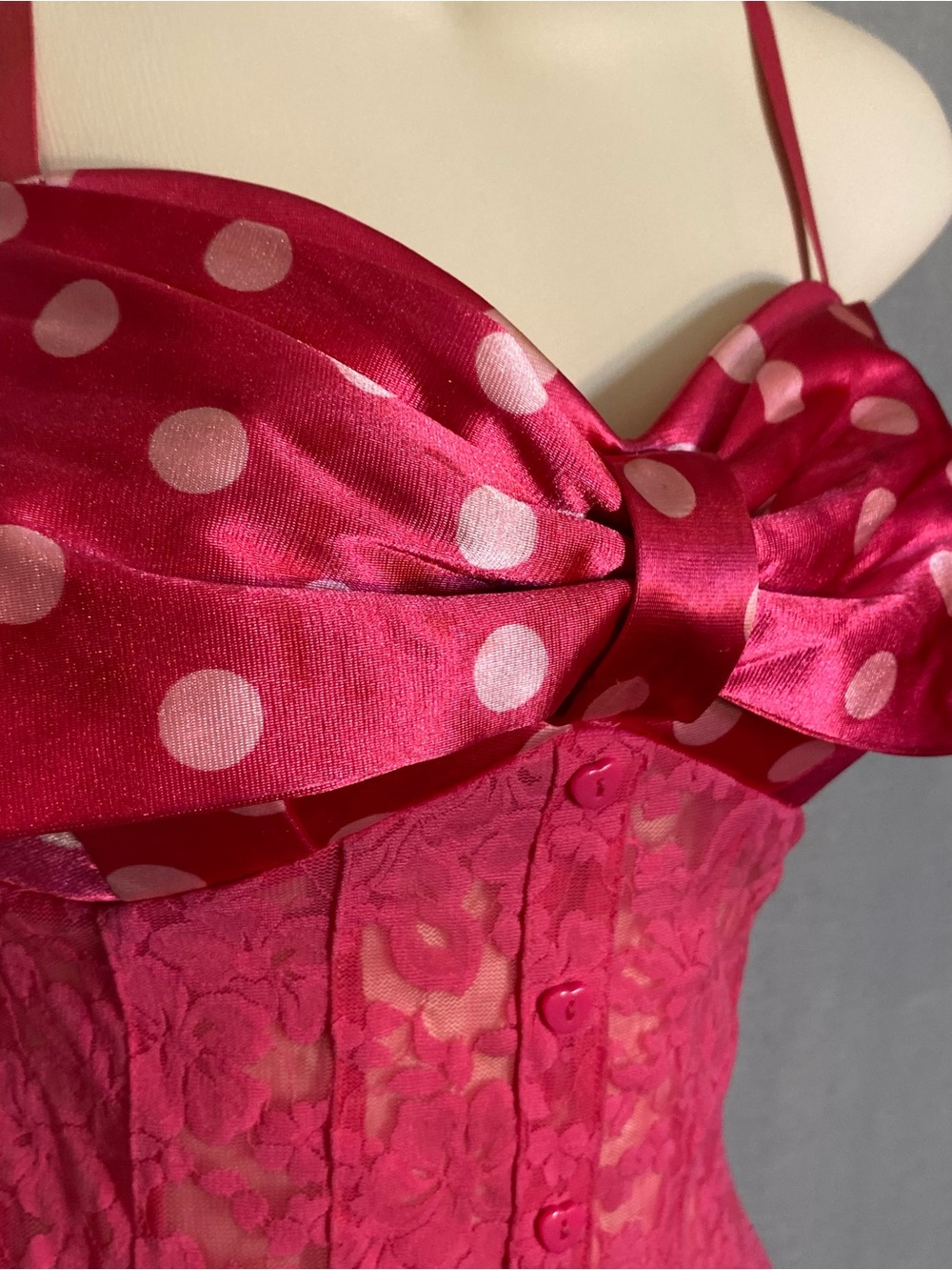 Victoria's Secret Hot Pink Polka Dot Bow Lace Camisole - Picture 4 of 8